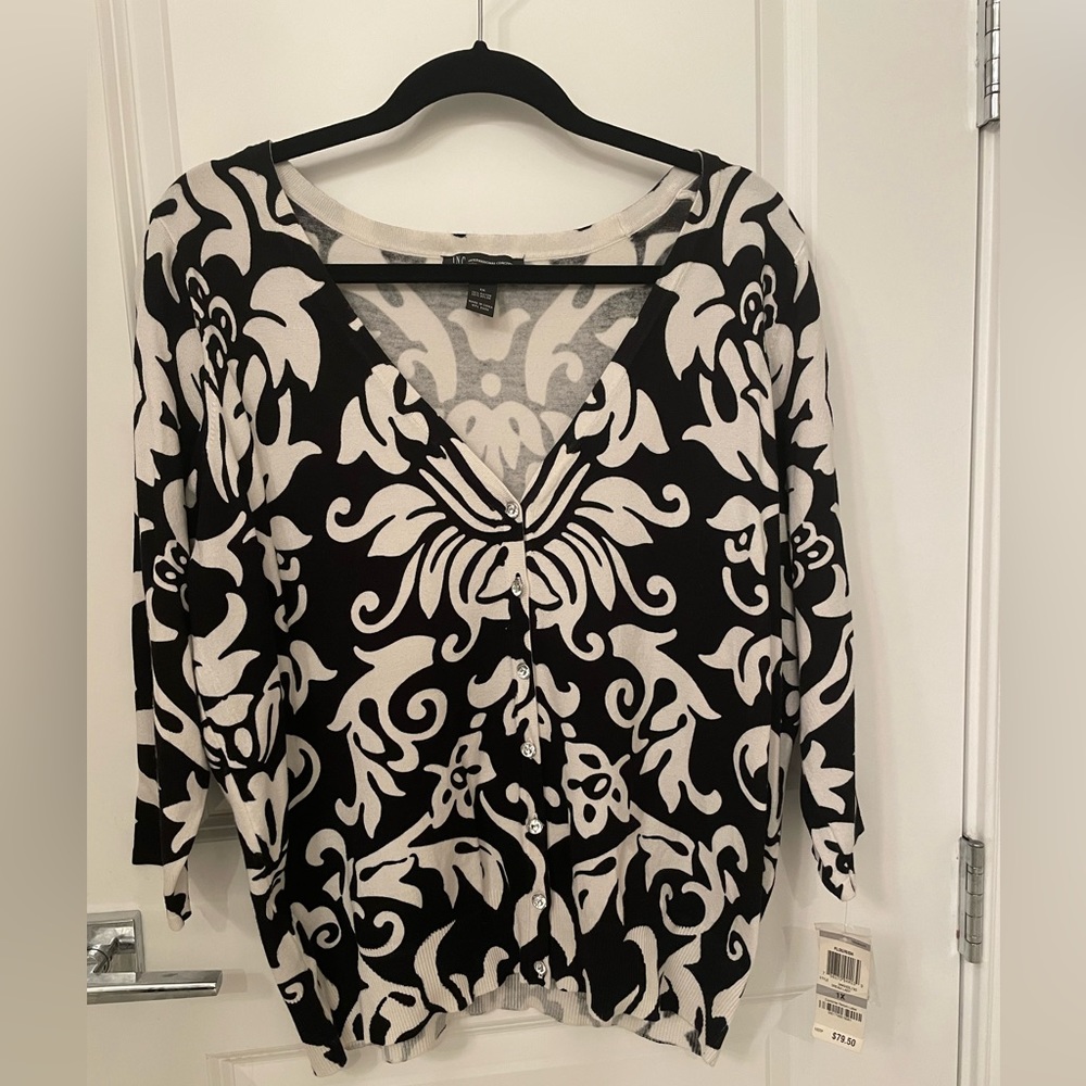 INC Black and White Cardigan with Sparkly Buttons Size 1X - NWT